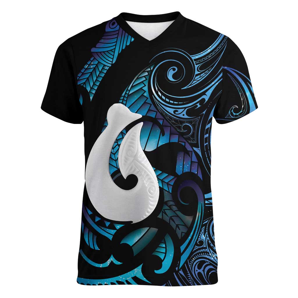 Hei Matau New Zealand Matariki Women V-Neck T-Shirt NZ Fish Hook Maori Art LT14 Female Purple - Polynesian Pride