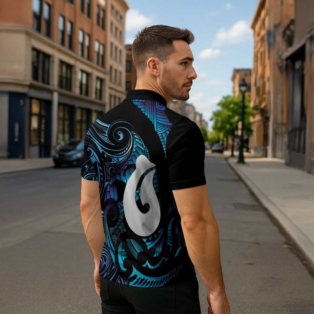 Hei Matau New Zealand Matariki Zipper Polo Shirt NZ Fish Hook Maori Art LT14 - Polynesian Pride