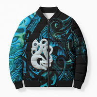 Manaia New Zealand Matariki Bomber Puffer Jacket NZ Paua Shell Maori Art