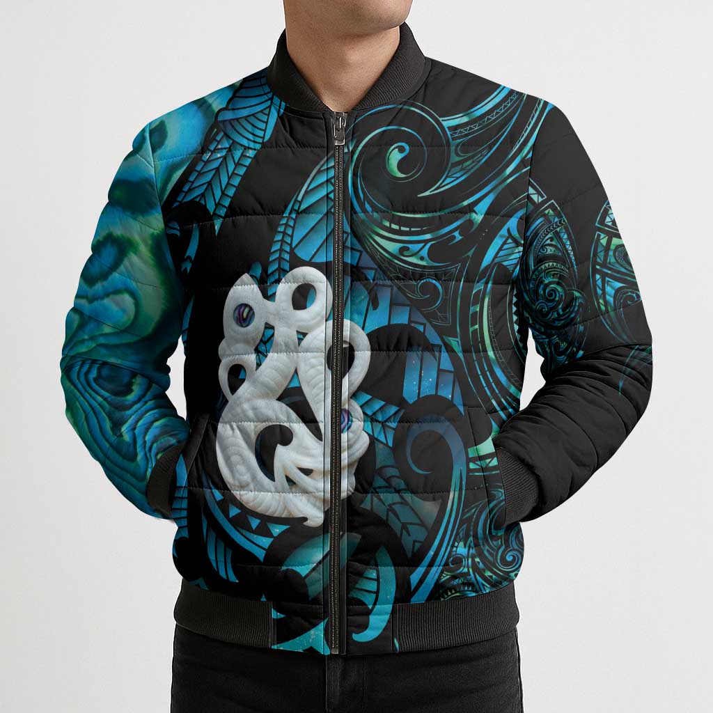 Manaia New Zealand Matariki Bomber Puffer Jacket NZ Paua Shell Maori Art