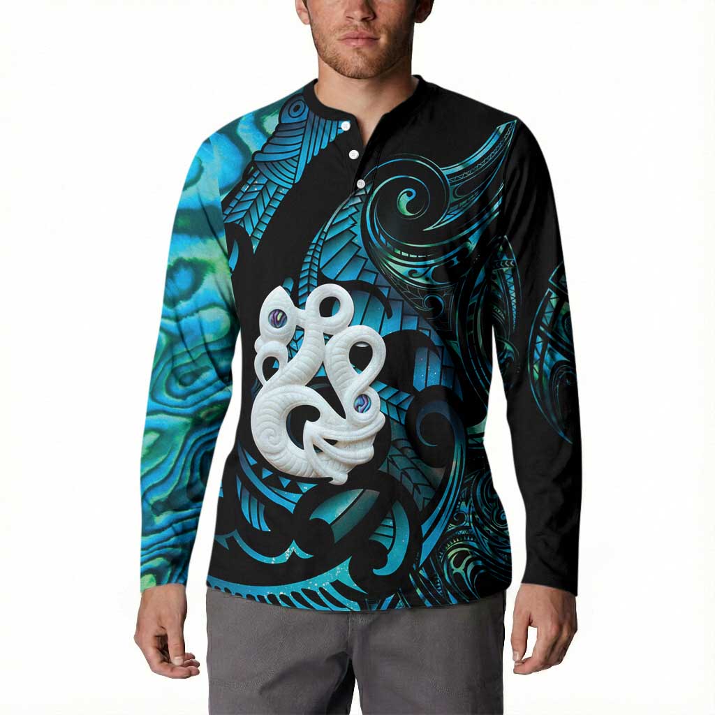 Manaia New Zealand Matariki Button Sweatshirt NZ Paua Shell Maori Art