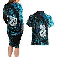 Manaia New Zealand Matariki Couples Matching Long Sleeve Bodycon Dress and Hawaiian Shirt NZ Paua Shell Maori Art