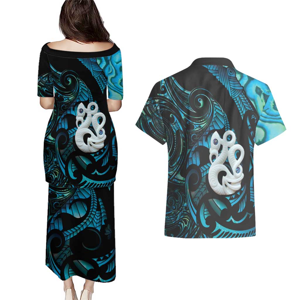 Manaia New Zealand Matariki Couples Matching Puletasi and Hawaiian Shirt NZ Paua Shell Maori Art LT14 - Polynesian Pride