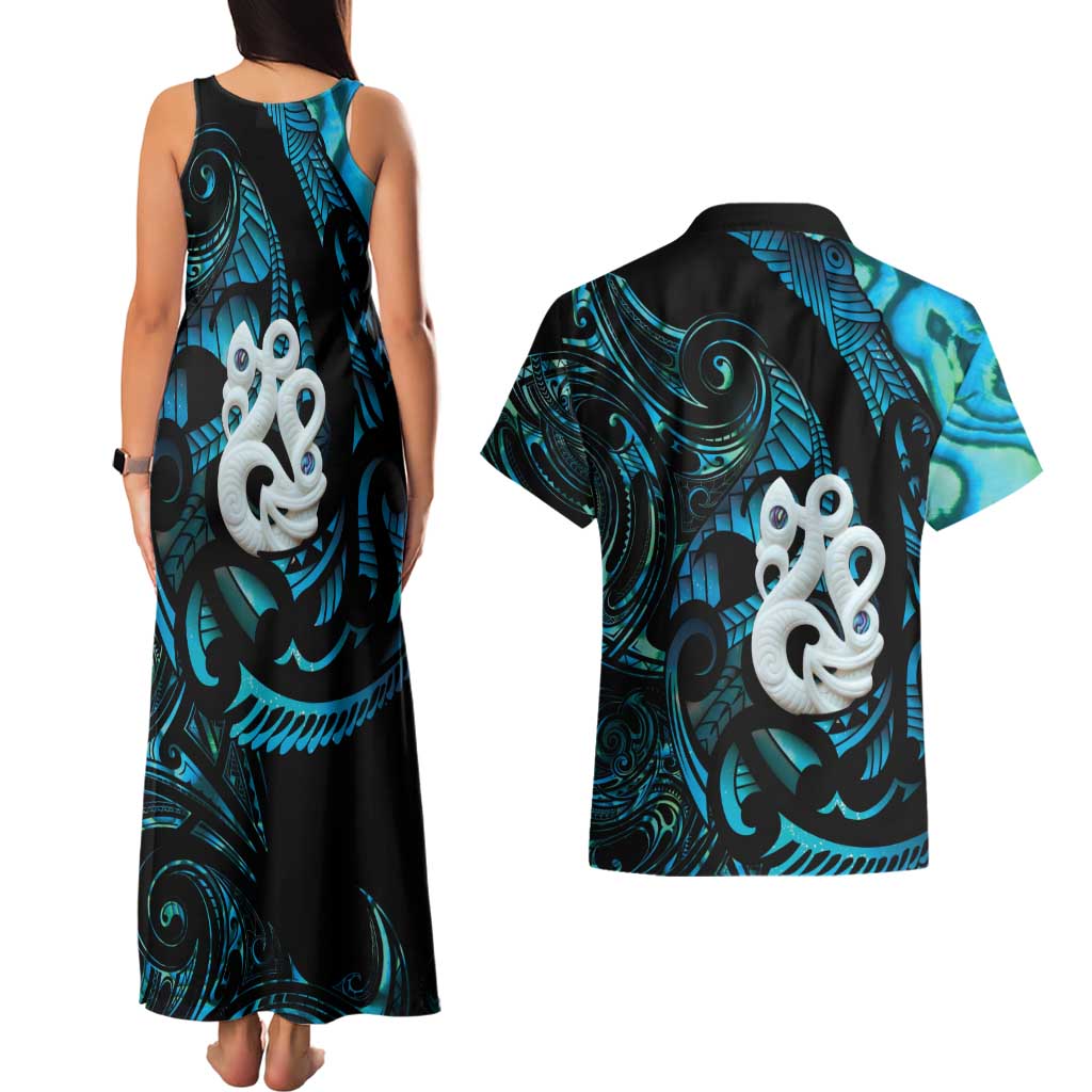 Manaia New Zealand Matariki Couples Matching Tank Maxi Dress and Hawaiian Shirt NZ Paua Shell Maori Art