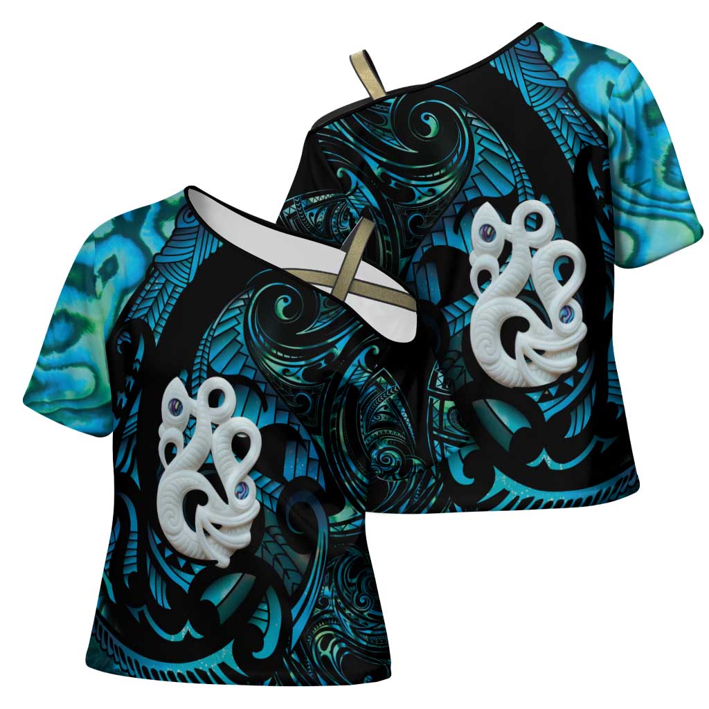 Manaia New Zealand Matariki Cross Shoulder Shirt NZ Paua Shell Maori Art