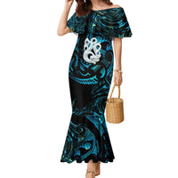 Manaia New Zealand Matariki Family Matching Mermaid Dress and Hawaiian Shirt NZ Paua Shell Maori Art LT14 Mom's Dress Turquoise - Polynesian Pride
