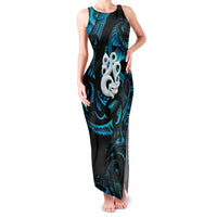 Manaia New Zealand Matariki Family Matching Tank Maxi Dress and Hawaiian Shirt NZ Paua Shell Maori Art LT14 Mom's Dress Turquoise - Polynesian Pride