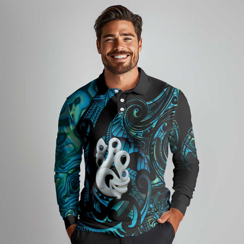 Manaia New Zealand Matariki Long Sleeve Polo Shirt NZ Paua Shell Maori Art LT14 - Polynesian Pride