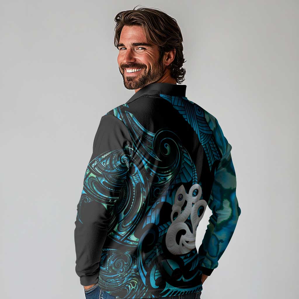Manaia New Zealand Matariki Long Sleeve Polo Shirt NZ Paua Shell Maori Art LT14 - Polynesian Pride