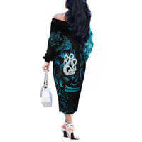 Manaia New Zealand Matariki Off The Shoulder Long Sleeve Dress NZ Paua Shell Maori Art LT14 - Polynesian Pride