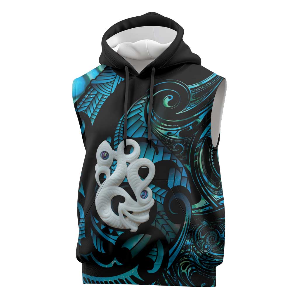 Manaia New Zealand Matariki Sleeveless Hoodie NZ Paua Shell Maori Art LT14 Turquoise - Polynesian Pride