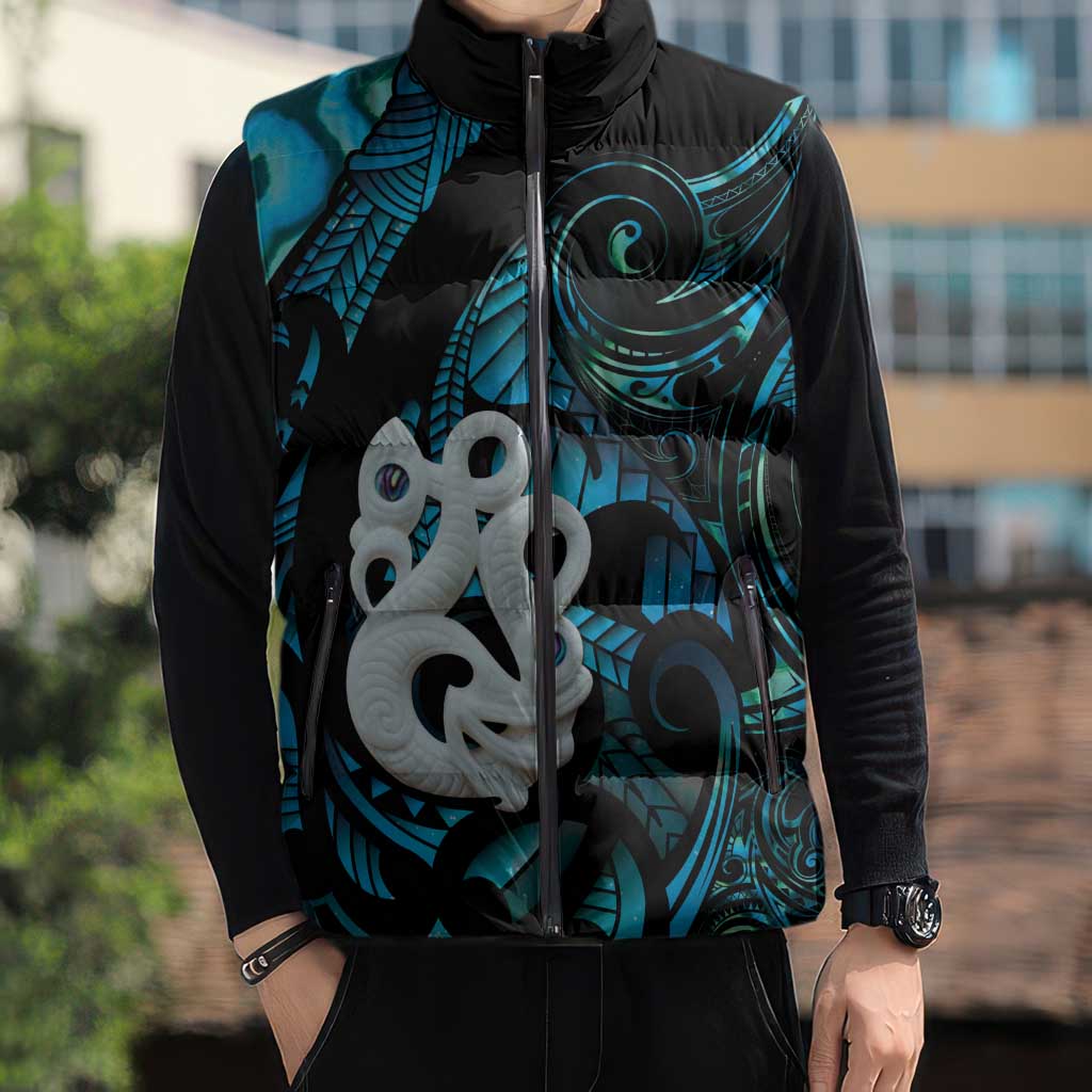 Manaia New Zealand Matariki Sleeveless Puffer Jacket NZ Paua Shell Maori Art LT14 - Polynesian Pride
