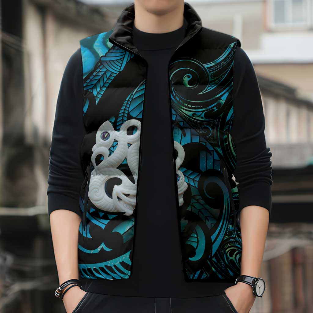 Manaia New Zealand Matariki Sleeveless Puffer Jacket NZ Paua Shell Maori Art LT14 - Polynesian Pride