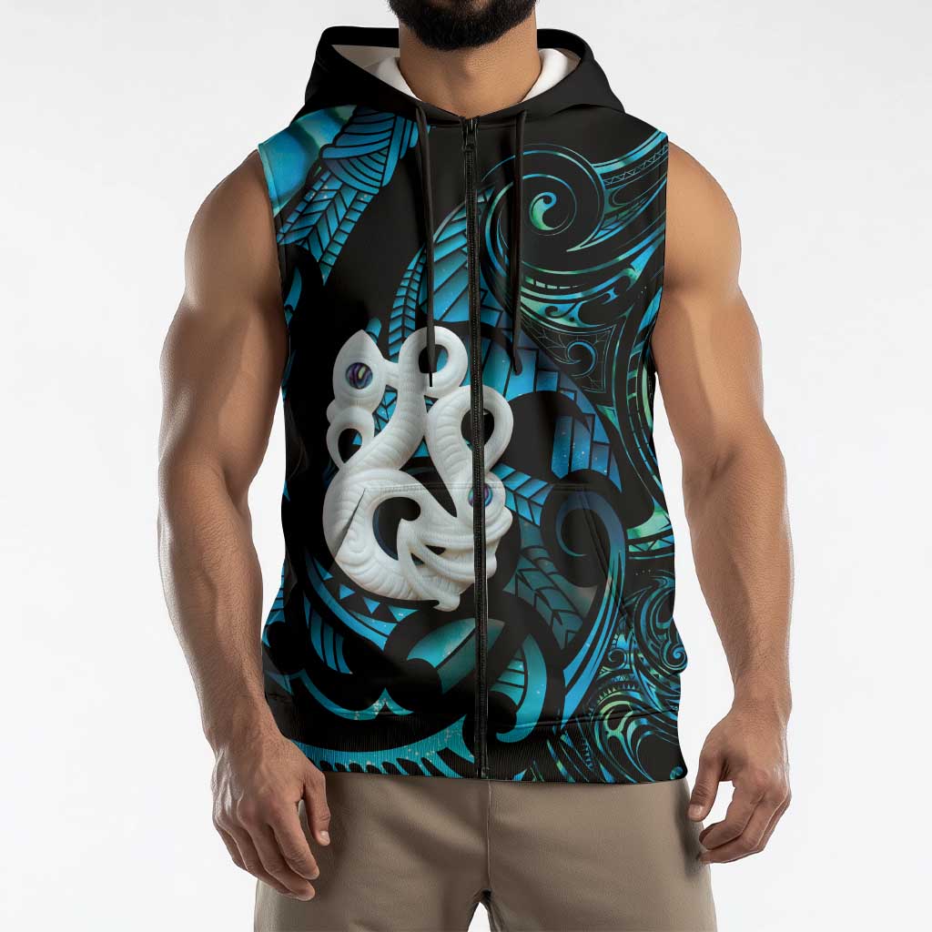 Manaia New Zealand Matariki Sleeveless Zip Hoodie NZ Paua Shell Maori Art LT14 - Polynesian Pride