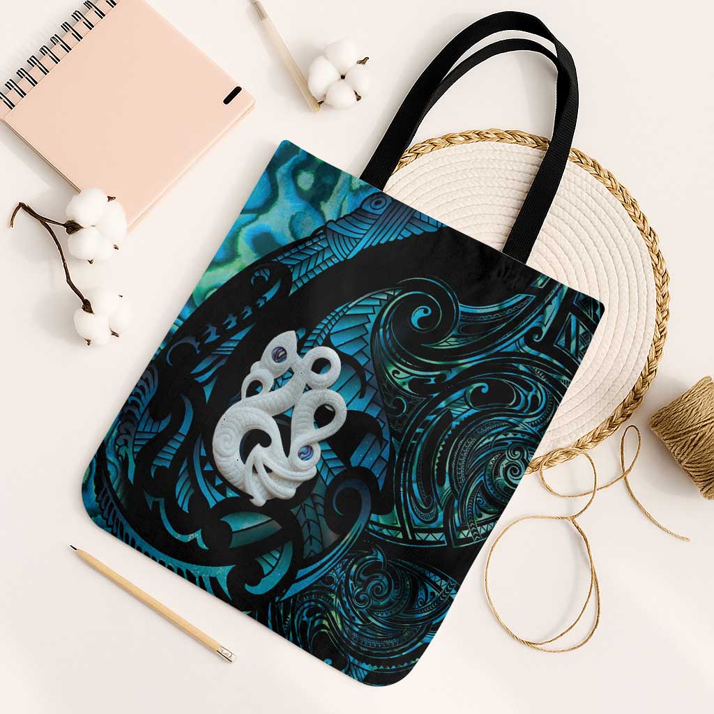 Manaia New Zealand Matariki Tote Bag NZ Paua Shell Maori Art LT14 Black Strap One Size Turquoise - Polynesian Pride