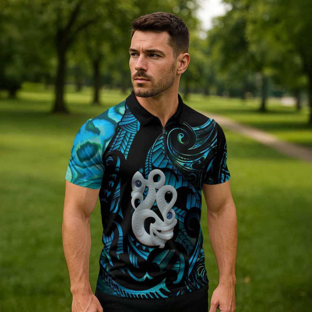 Manaia New Zealand Matariki Zipper Polo Shirt NZ Paua Shell Maori Art LT14 - Polynesian Pride