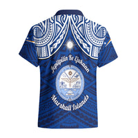 Marshall Islands Hawaiian Shirt Blue Polynesian Tribal Mix Coat Of Arms LT14 - Polynesian Pride