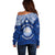 Marshall Islands Off Shoulder Sweater Blue Polynesian Tribal Mix Coat Of Arms LT14 - Polynesian Pride