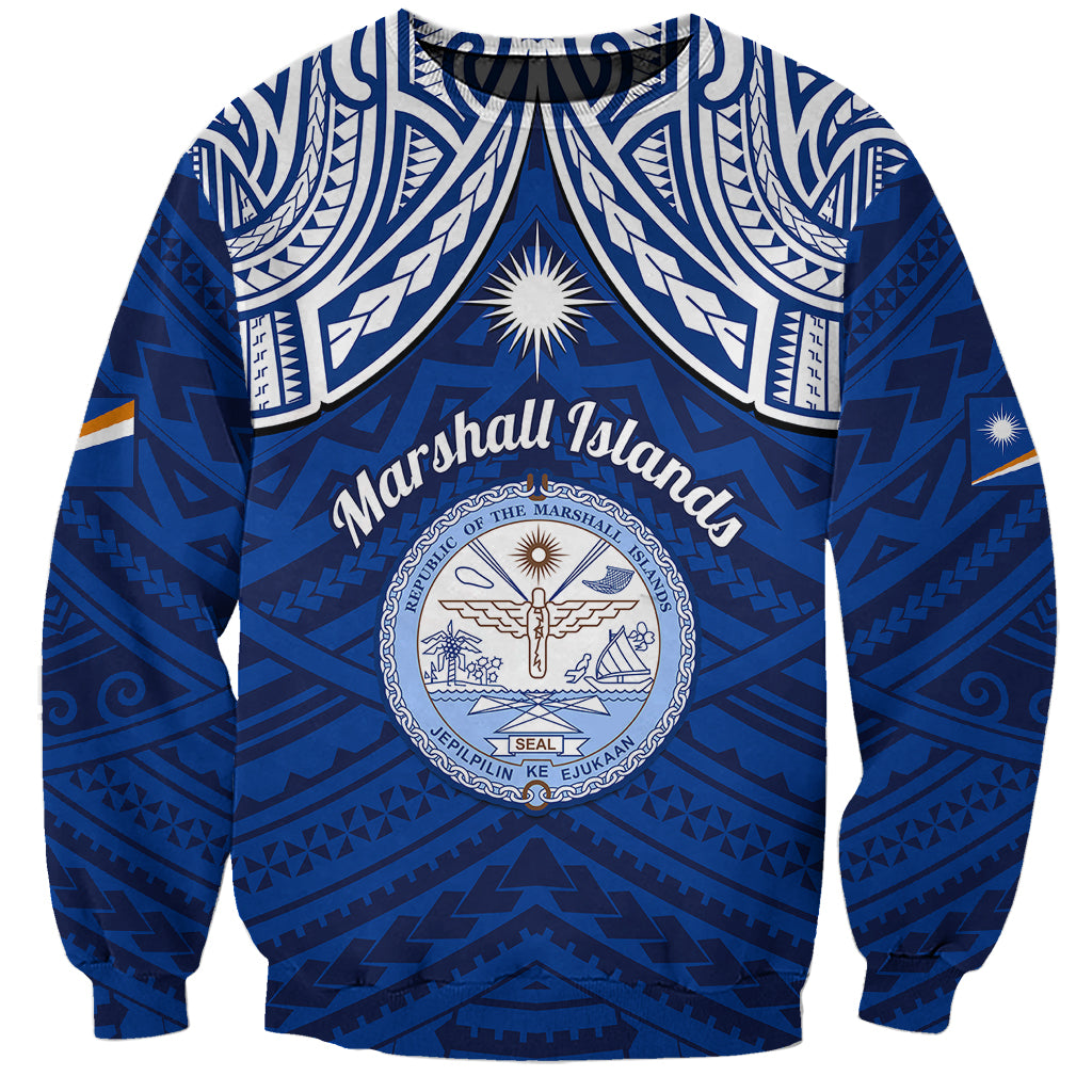 Marshall Islands Sweatshirt Blue Polynesian Tribal Mix Coat Of Arms LT14 Unisex Blue - Polynesian Pride