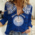 Marshall Islands Women Casual Shirt Blue Polynesian Tribal Mix Coat Of Arms LT14 Female Blue - Polynesian Pride