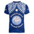 Marshall Islands Women V Neck T Shirt Blue Polynesian Tribal Mix Coat Of Arms LT14 - Polynesian Pride