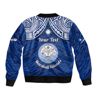 Personalised Marshall Islands Bomber Jacket Blue Polynesian Tribal Mix Coat Of Arms LT14 - Polynesian Pride