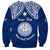 Personalised Marshall Islands Sweatshirt Blue Polynesian Tribal Mix Coat Of Arms LT14 - Polynesian Pride