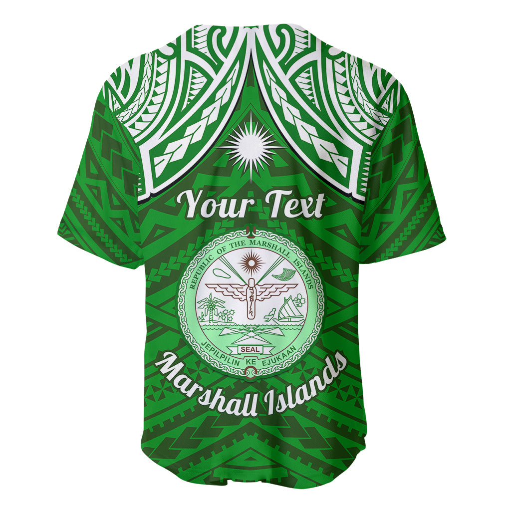 Personalised Marshall Islands Baseball Jersey Green Polynesian Tribal Mix Coat Of Arms LT14 - Polynesian Pride