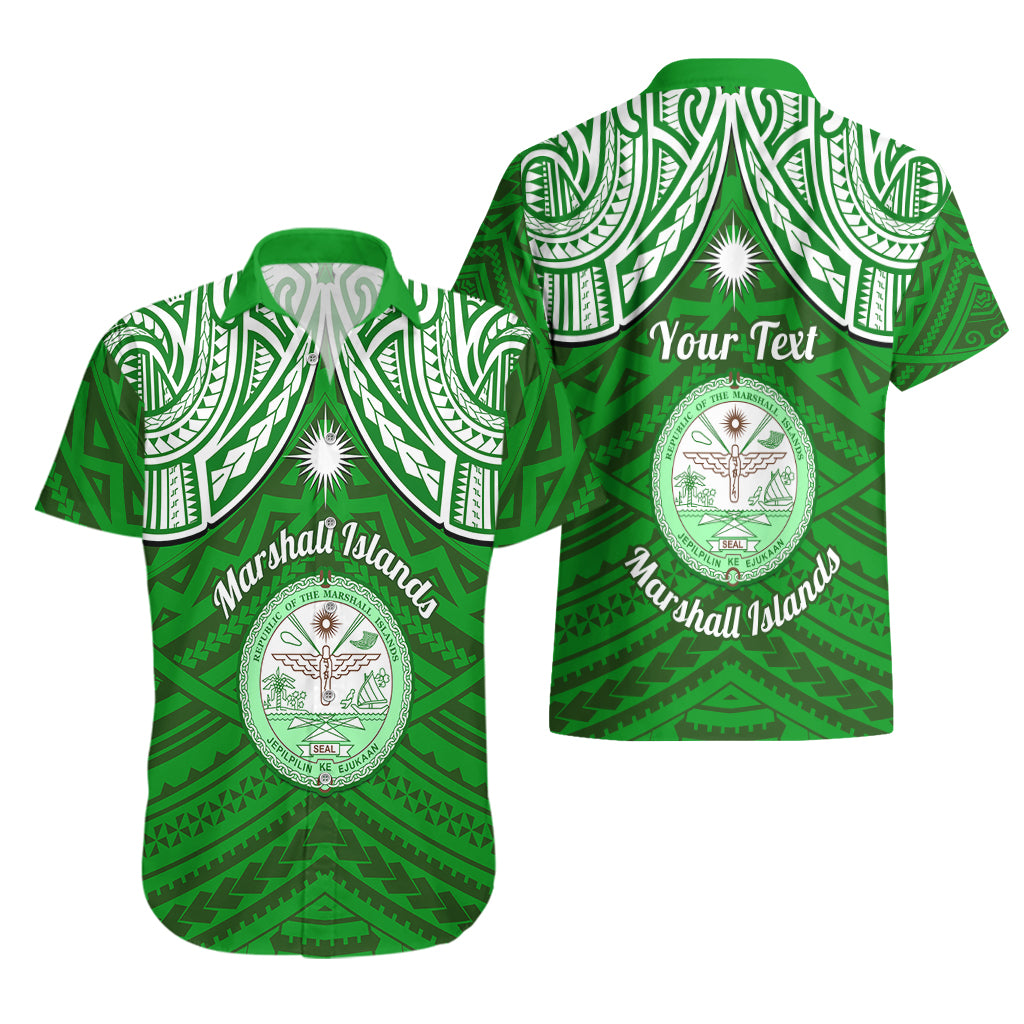 Personalised Marshall Islands Hawaiian Shirt Green Polynesian Tribal Mix Coat Of Arms LT14 - Polynesian Pride