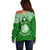 Personalised Marshall Islands Off Shoulder Sweater Green Polynesian Tribal Mix Coat Of Arms LT14 - Polynesian Pride