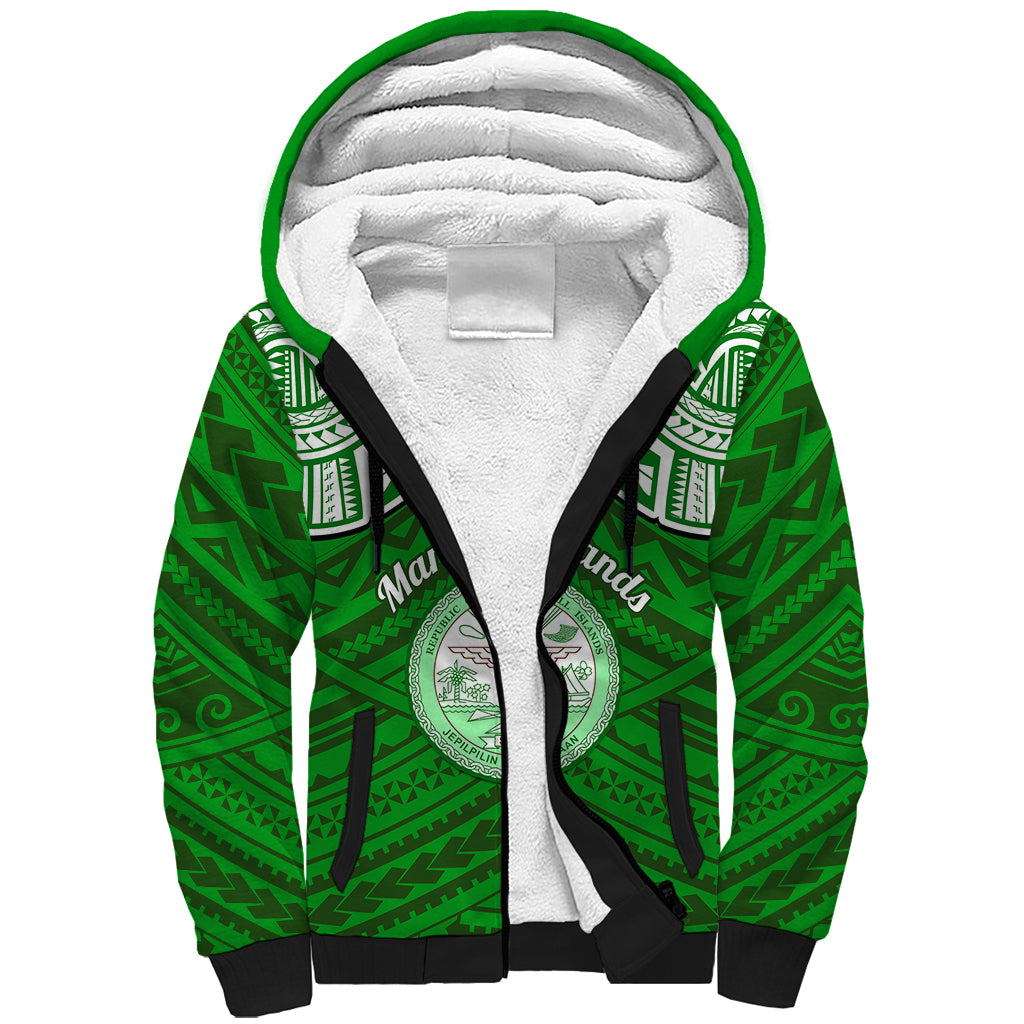 Personalised Marshall Islands Sherpa Hoodie Green Polynesian Tribal Mix Coat Of Arms LT14 Unisex Green - Polynesian Pride