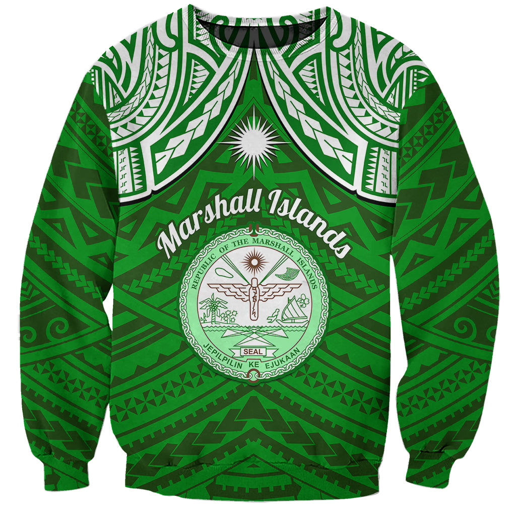 Personalised Marshall Islands Sweatshirt Green Polynesian Tribal Mix Coat Of Arms LT14 Unisex Green - Polynesian Pride