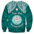 Personalised Marshall Islands Sweatshirt Turquoise Polynesian Tribal Mix Coat Of Arms LT14 - Polynesian Pride