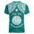 Personalised Marshall Islands Women V Neck T Shirt Turquoise Polynesian Tribal Mix Coat Of Arms LT14 - Polynesian Pride