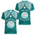 Personalised Marshall Islands Women V Neck T Shirt Turquoise Polynesian Tribal Mix Coat Of Arms LT14 - Polynesian Pride