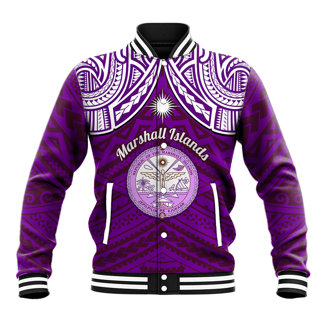 Personalised Marshall Islands Baseball Jacket Purple Polynesian Tribal Mix Coat Of Arms LT14 Unisex Purple - Polynesian Pride