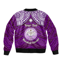 Personalised Marshall Islands Bomber Jacket Purple Polynesian Tribal Mix Coat Of Arms LT14 - Polynesian Pride