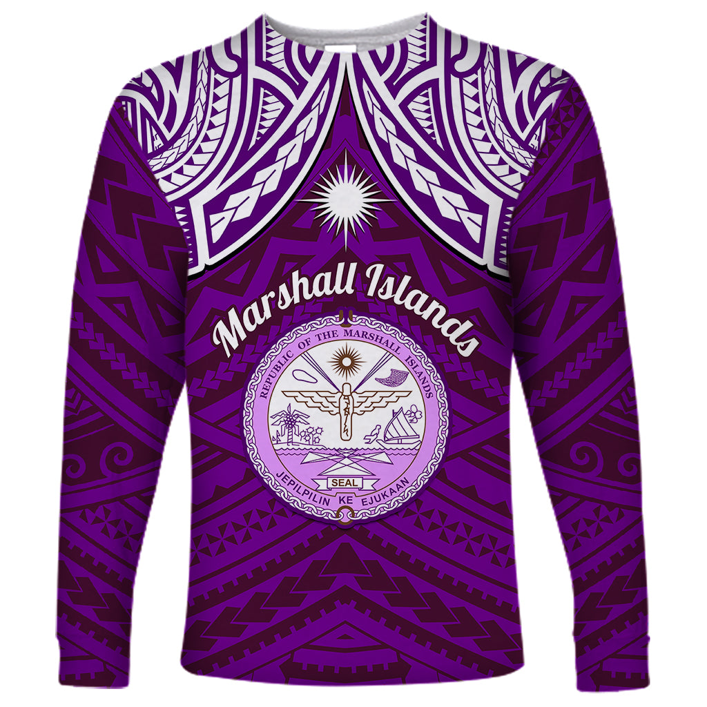 Personalised Marshall Islands Long Sleeve Shirt Purple Polynesian Tribal Mix Coat Of Arms LT14 Unisex Purple - Polynesian Pride