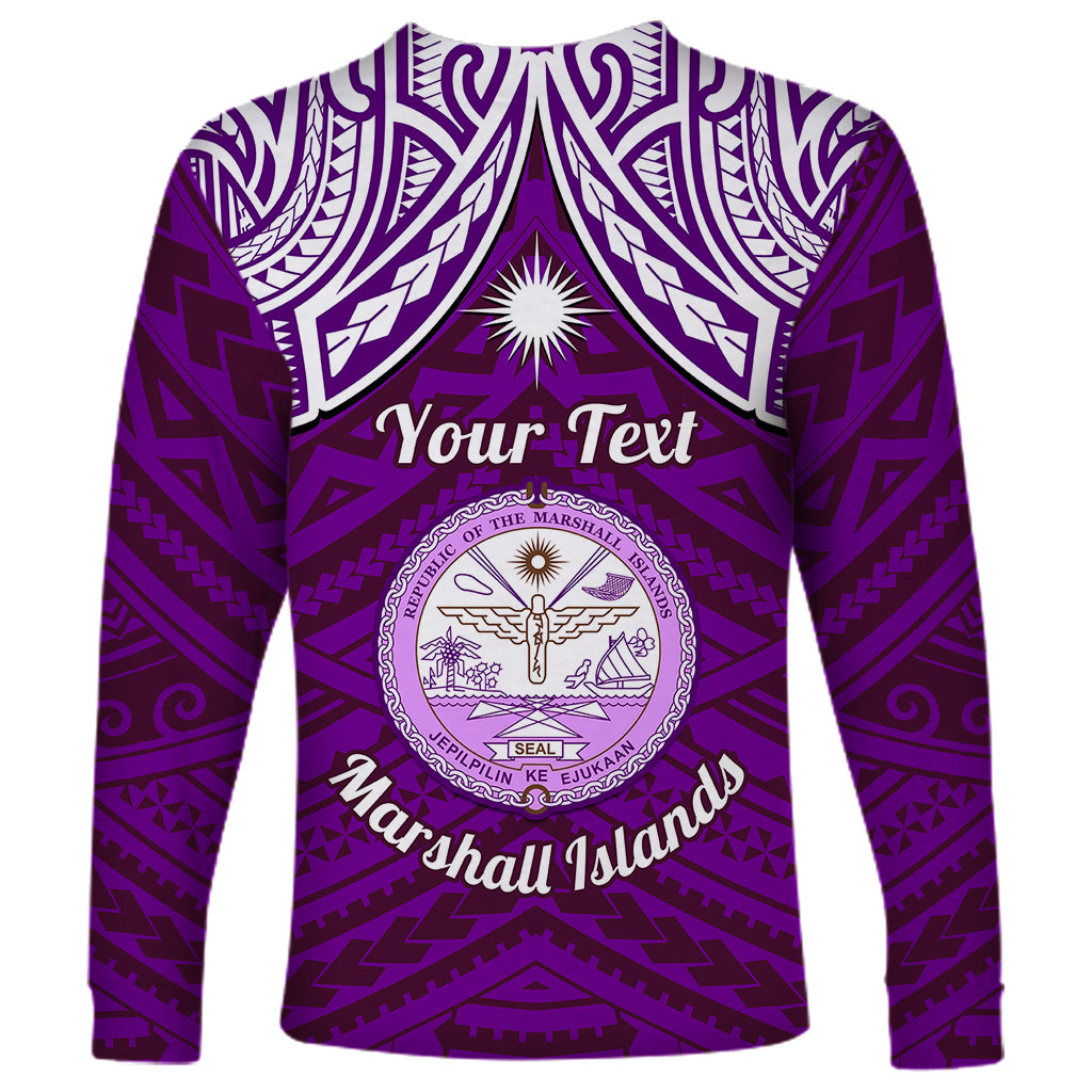 Personalised Marshall Islands Long Sleeve Shirt Purple Polynesian Tribal Mix Coat Of Arms LT14 - Polynesian Pride