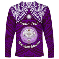Personalised Marshall Islands Long Sleeve Shirt Purple Polynesian Tribal Mix Coat Of Arms LT14 - Polynesian Pride