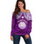 Personalised Marshall Islands Off Shoulder Sweater Purple Polynesian Tribal Mix Coat Of Arms LT14 Women Purple - Polynesian Pride