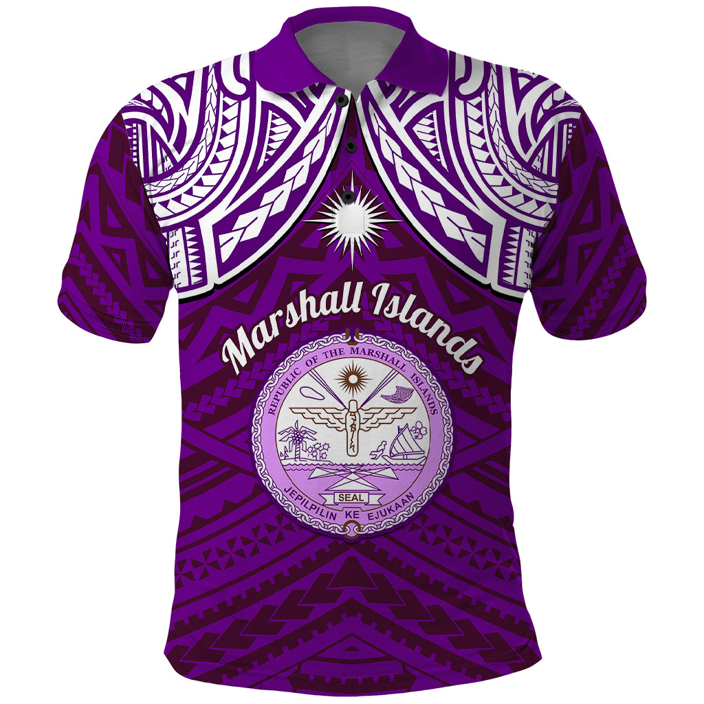 Custom Marshall Islands Polo Shirt Purple Polynesian Tribal Mix Coat Of Arms LT14 Purple - Polynesian Pride