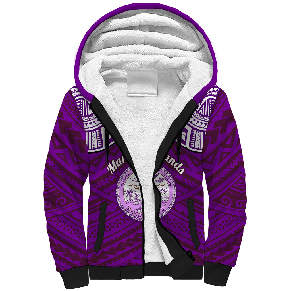 Personalised Marshall Islands Sherpa Hoodie Purple Polynesian Tribal Mix Coat Of Arms LT14 Unisex Purple - Polynesian Pride