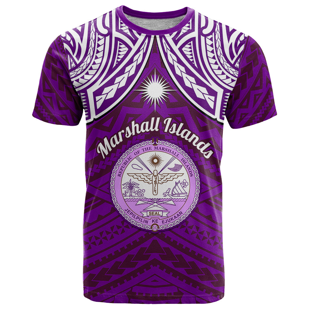 Custom Marshall Islands T Shirt Purple Polynesian Tribal Mix Coat Of Arms LT14 Purple - Polynesian Pride