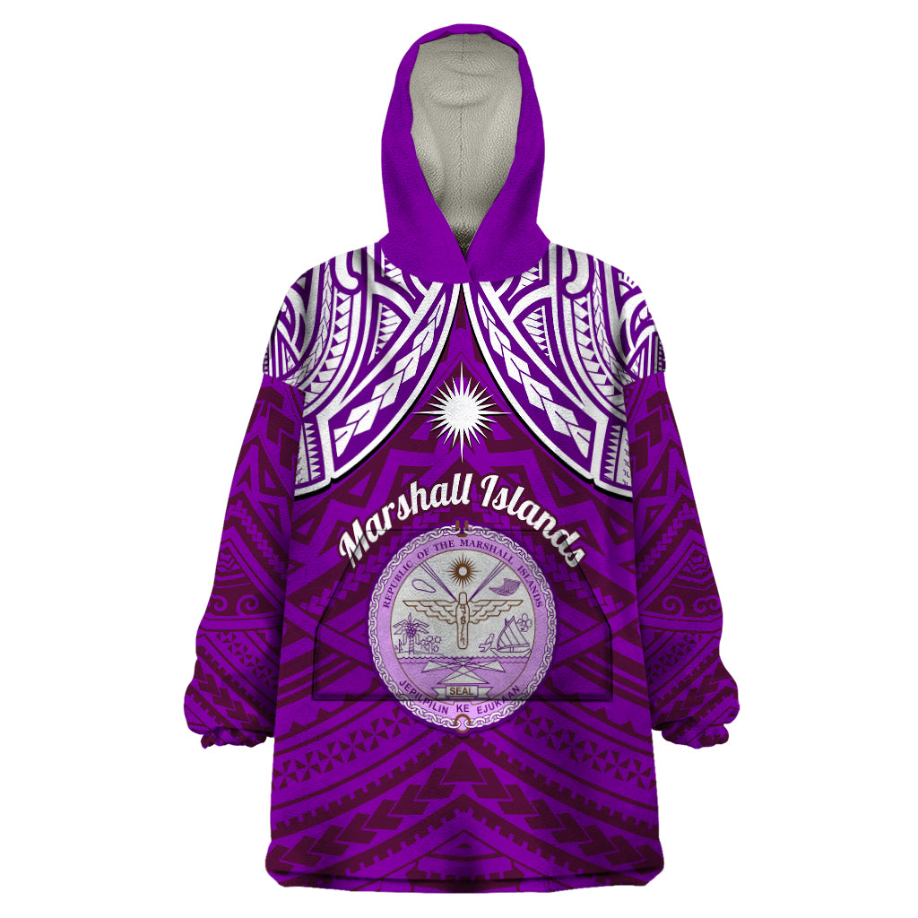 Personalised Marshall Islands Wearable Blanket Hoodie Purple Polynesian Tribal Mix Coat Of Arms LT14 One Size Purple - Polynesian Pride