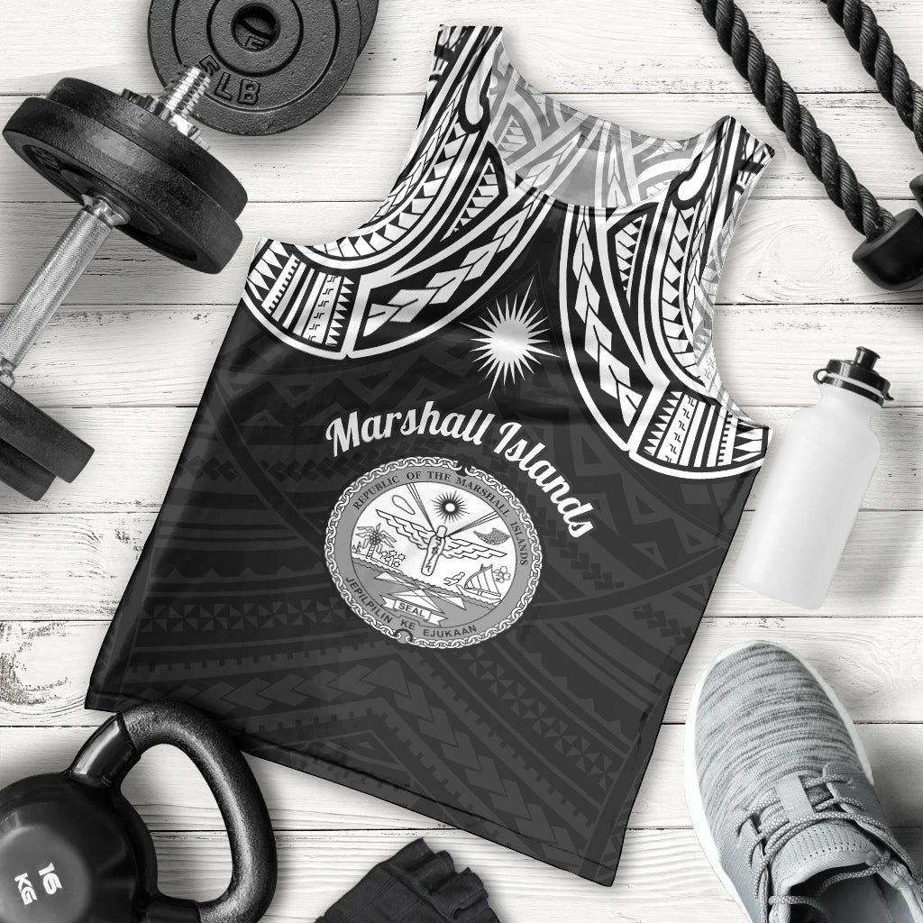 Personalised Marshall Islands Men Tank Top Black Polynesian Tribal Mix Coat Of Arms LT14 Black - Polynesian Pride