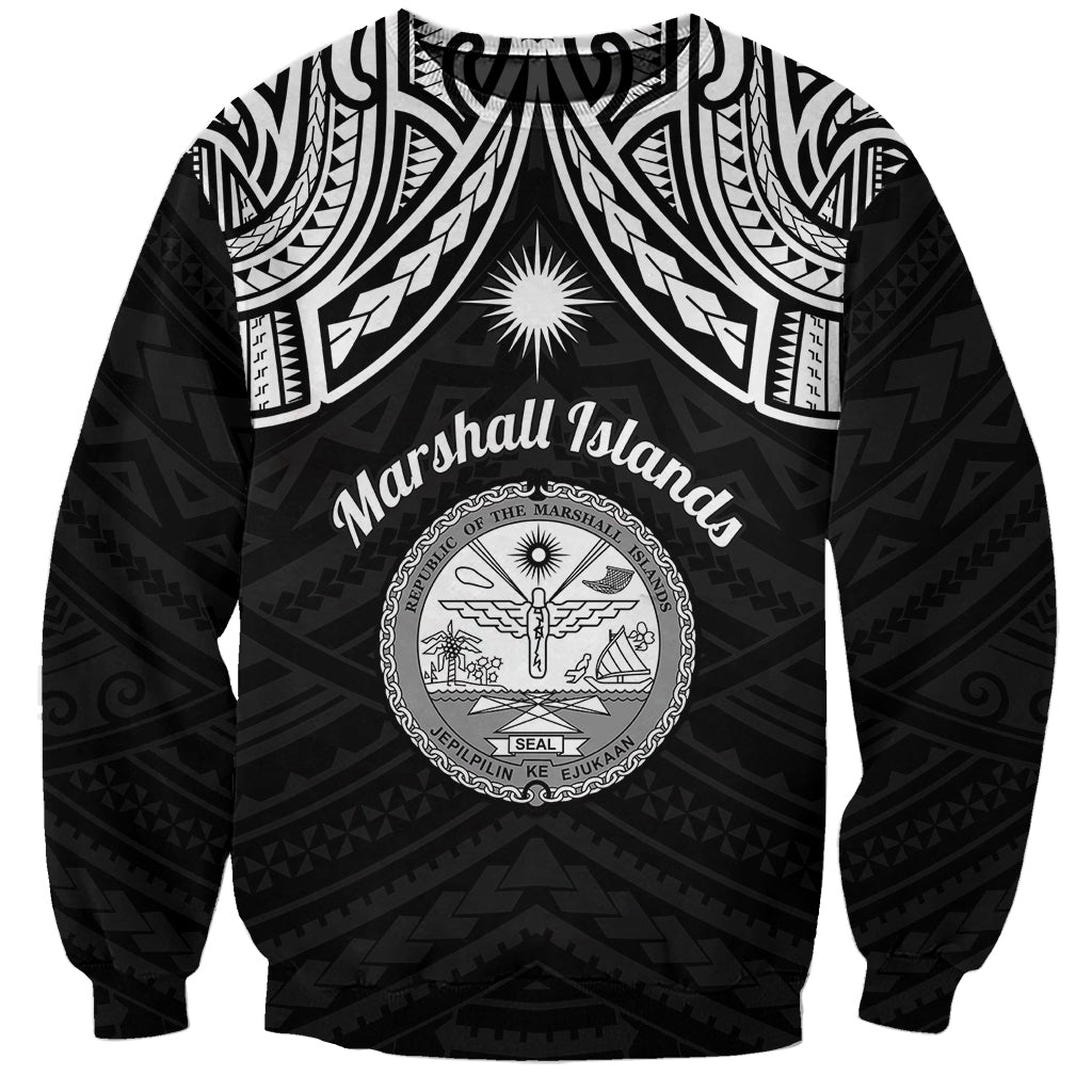 Personalised Marshall Islands Sweatshirt Black Polynesian Tribal Mix Coat Of Arms LT14 Unisex Black - Polynesian Pride