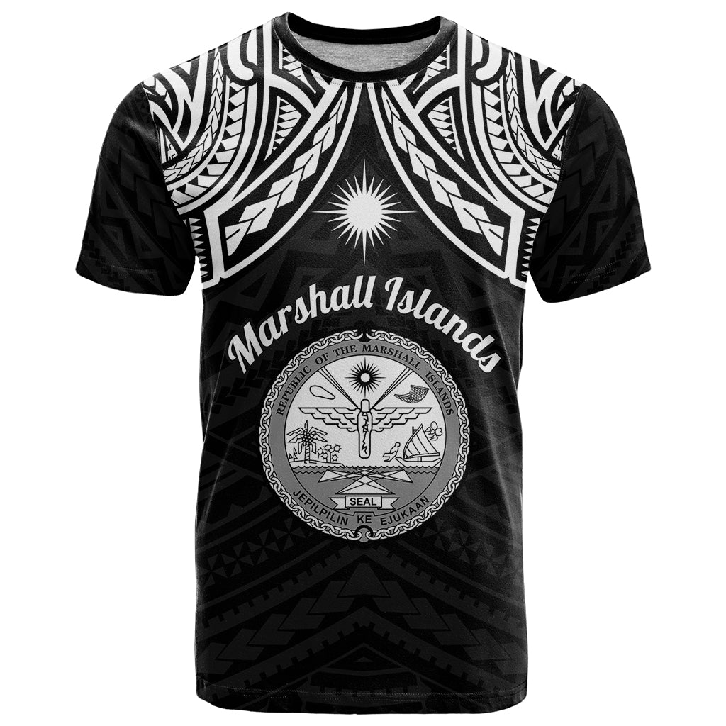 Custom Marshall Islands T Shirt Black Polynesian Tribal Mix Coat Of Arms LT14 Black - Polynesian Pride