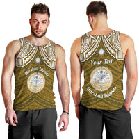 Personalised Marshall Islands Men Tank Top Gold Polynesian Tribal Mix Coat Of Arms LT14 - Polynesian Pride