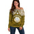 Personalised Marshall Islands Off Shoulder Sweater Gold Polynesian Tribal Mix Coat Of Arms LT14 Women Gold - Polynesian Pride